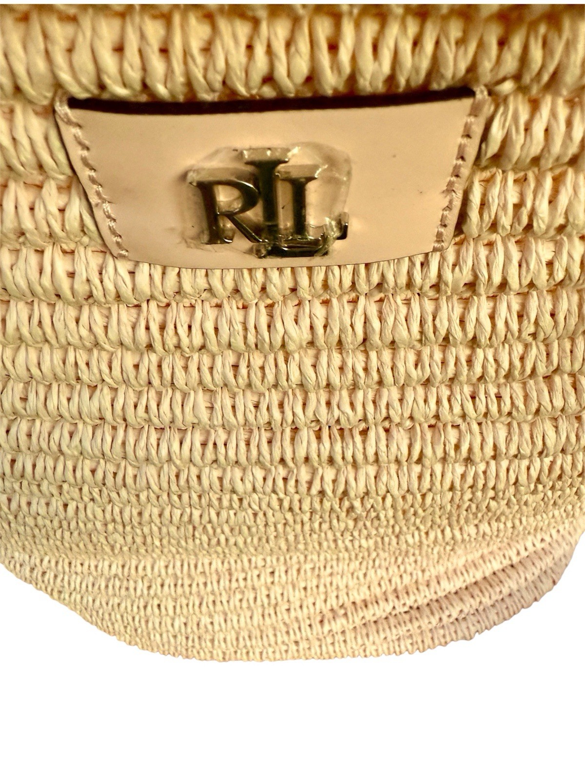 Lauren Ralph Lauren Pink Opal Leather Trim Straw Large Brie Tote Bag NWT $250