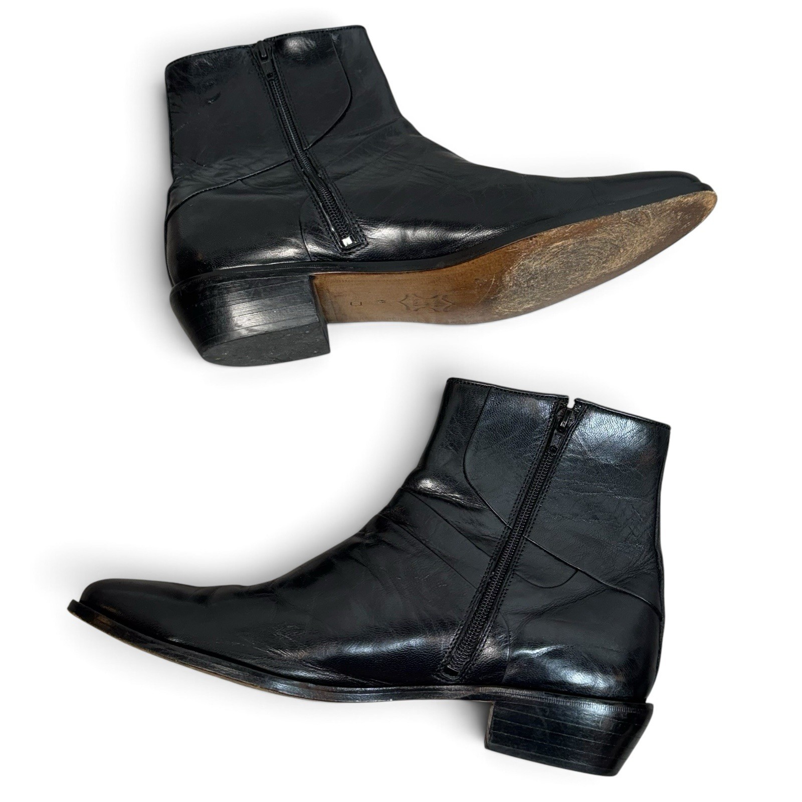 David Taylor Mens Black Leather Beatle Ankle Boots Size 11 D Cuban Block Heel