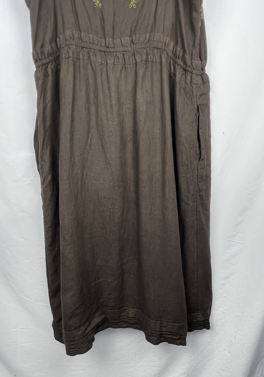 J.CREW Brown 100% Linen Embroidered Slip Dress Women 16 Boho Peasant Pockets