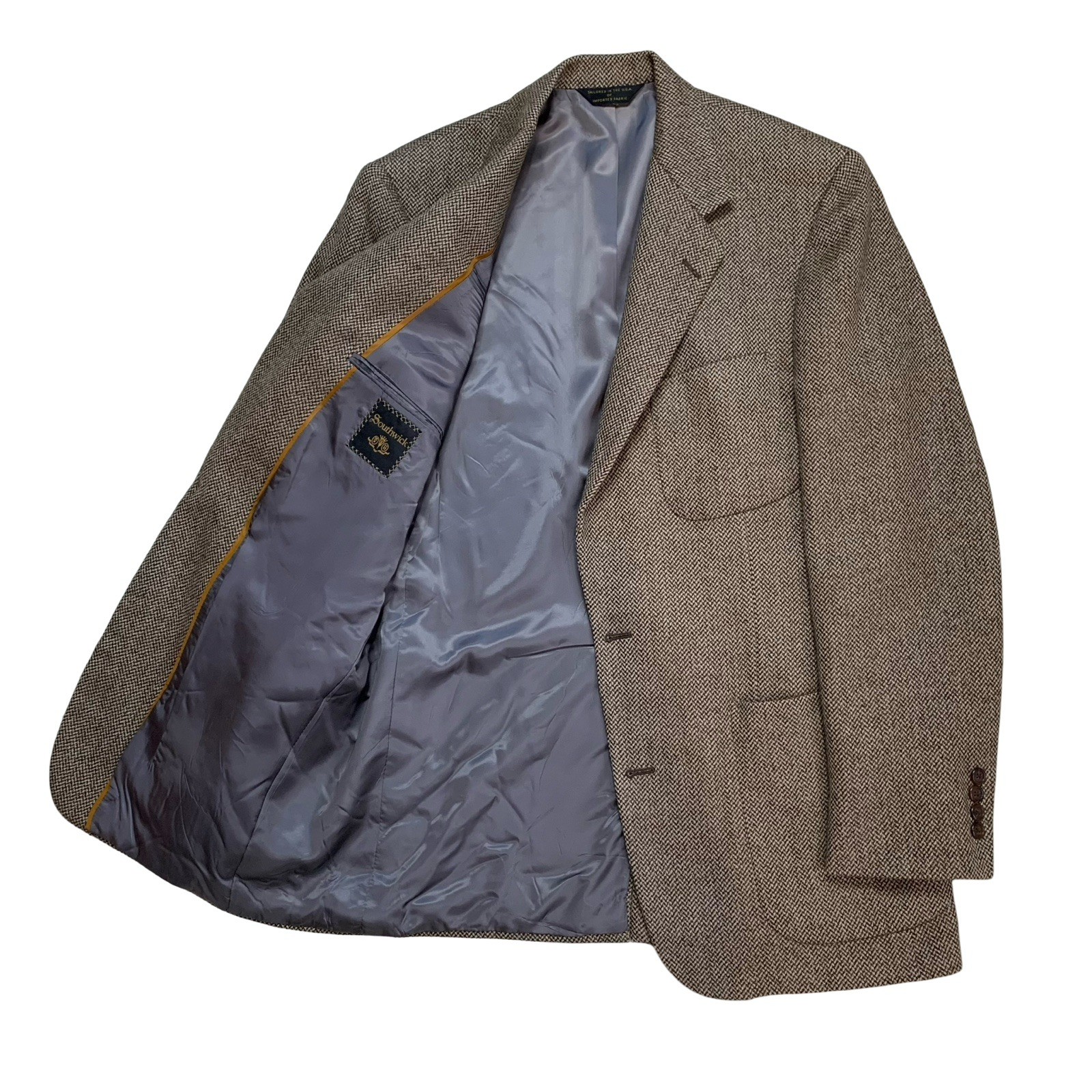 VTG 40 L Southwick Clothes Light Brown Chunky Knit Patch Pocket Wool Blazer