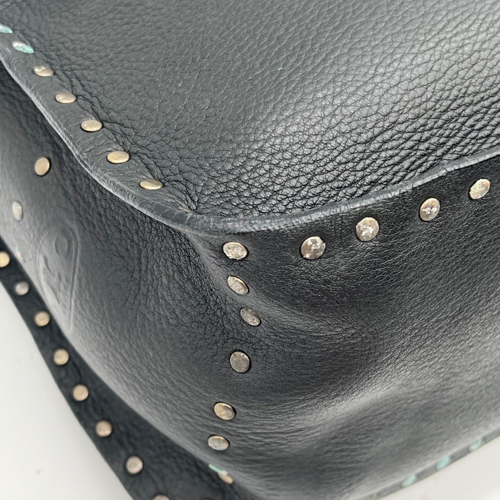 Auth Celine Boogie Bag Studs Leather Handbag, Black 2Y10564