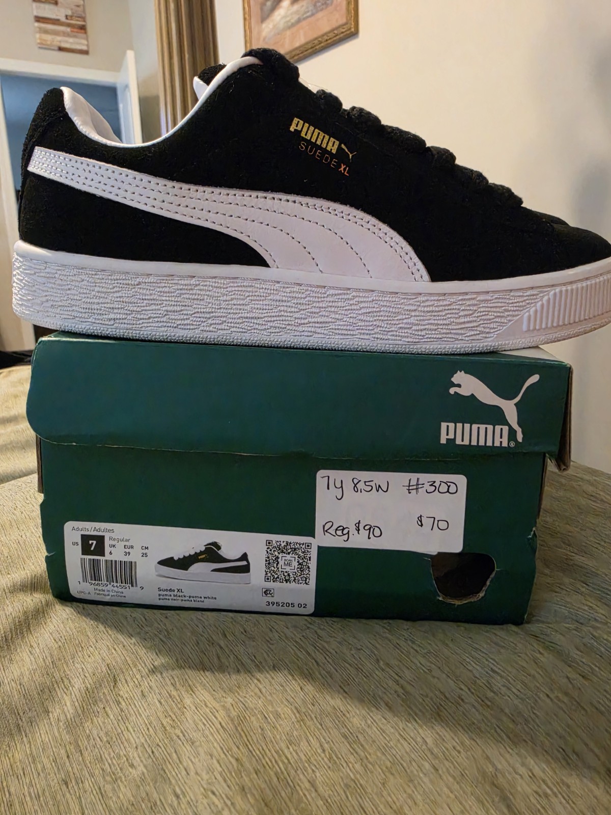 PUMA Suede XL Low Top Lace Up Sneakers Suede Black/White 395205-02