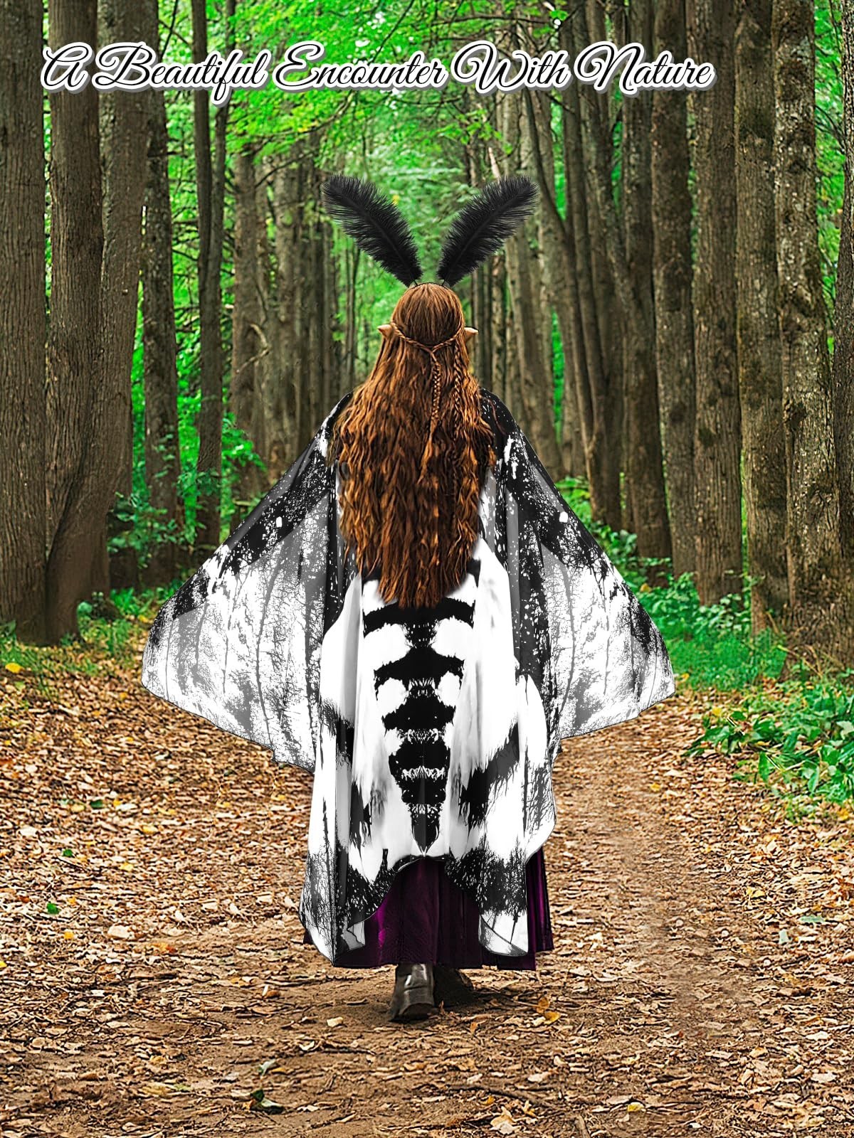 3 Pcs Moth Wings Cape Set for Adults – Halloween Costume with Headband & Lace Ma