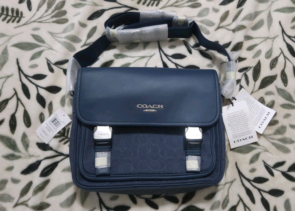 Coach Racer Messenger Bag Signature Jacquard Denim Dark Blue NWT CW177