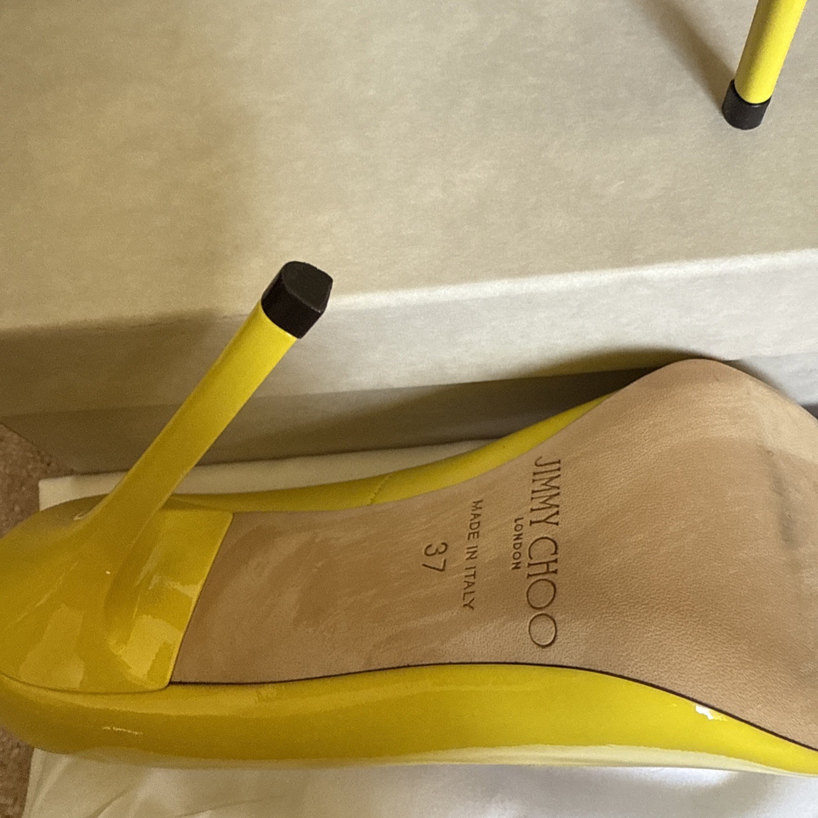 JIMMY CHOO Anouk Tacco 120 Patent Leather Point Toe Pump Yellow US 7 NIB RARE