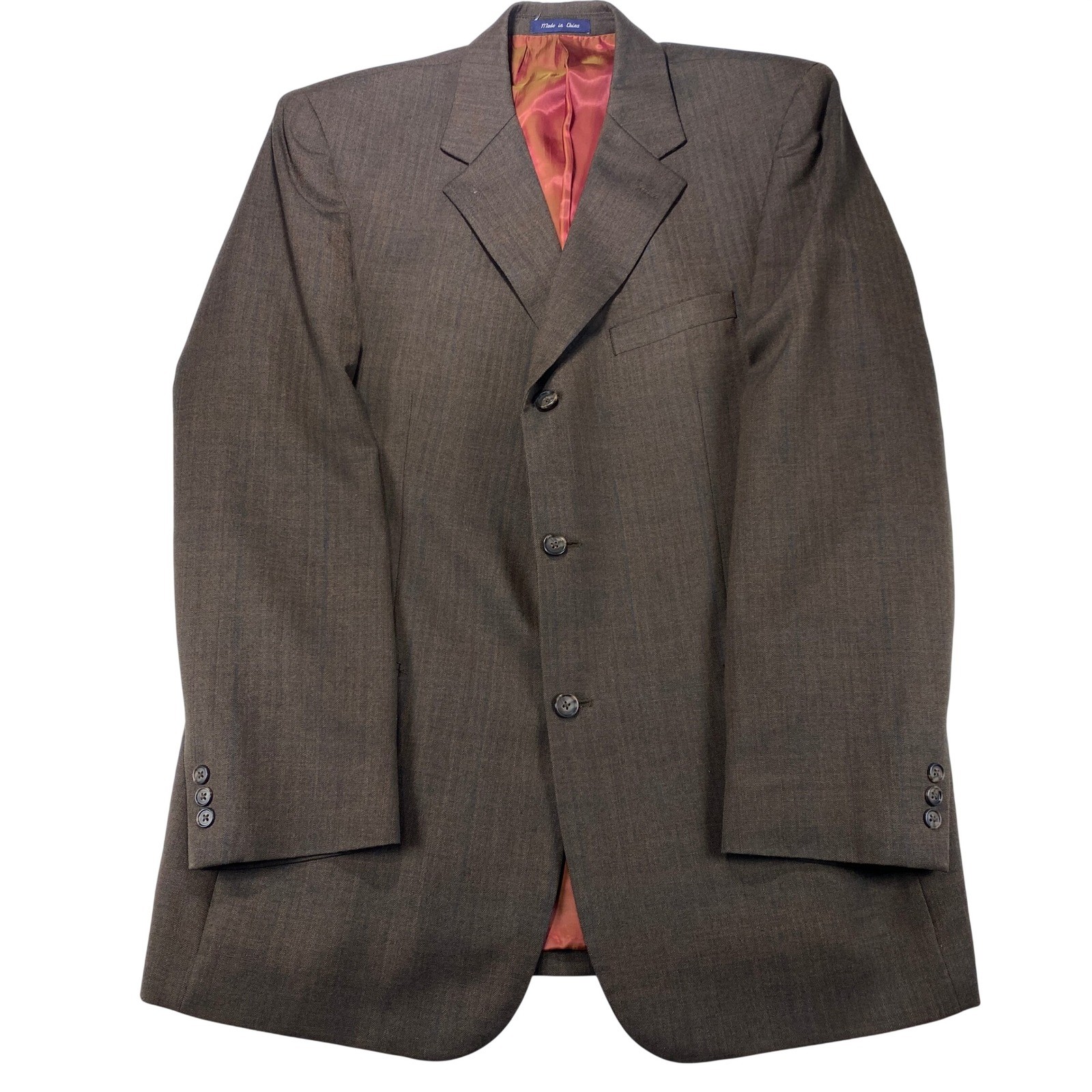 Alan Flusser Sport Coat Blazer Mens 44 L Brown Windowpane 100% Worsted Wool