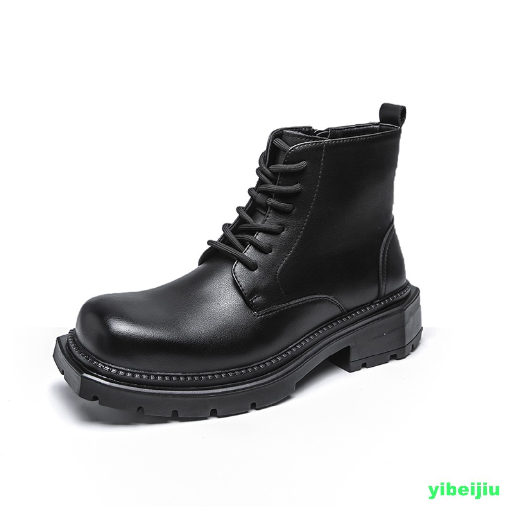 Mens Shiny Leather Dress Ankle Short Boots Platform Wide Shoes Motorcycle Gothic