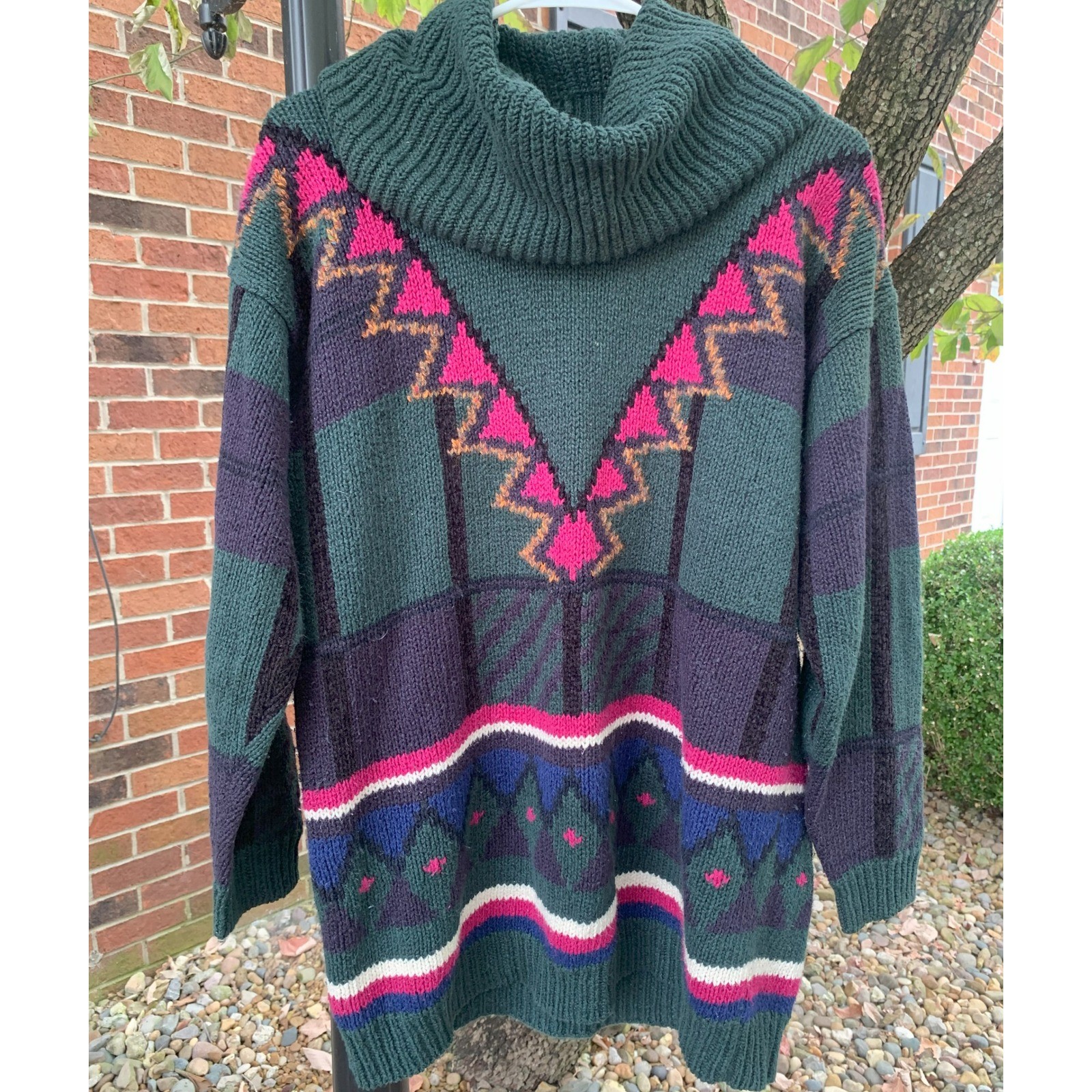 Vintage Jeanne Pierre Collection Sweater Tunic Medium Green Knit Pattern