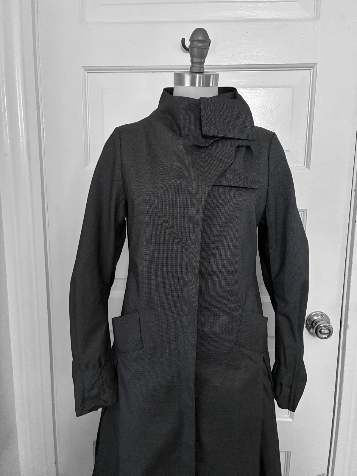 Ann Demeulemeester High Neck Asymmetrical Coat Dark Gray Black Lined Size 38 S M
