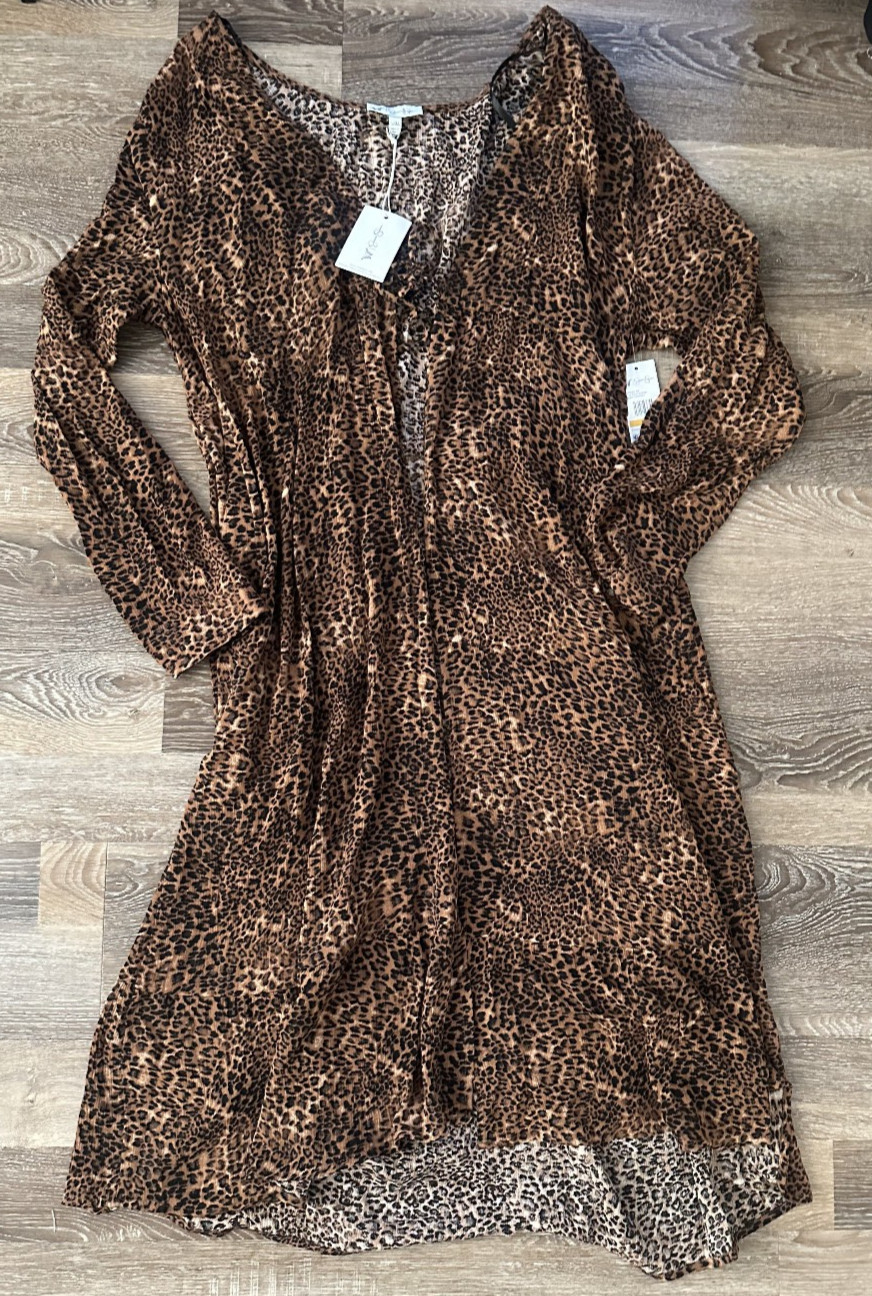 Jessica Simpson Flowy Duster Long Sleeves Viscose Animal Print Womens L/XL