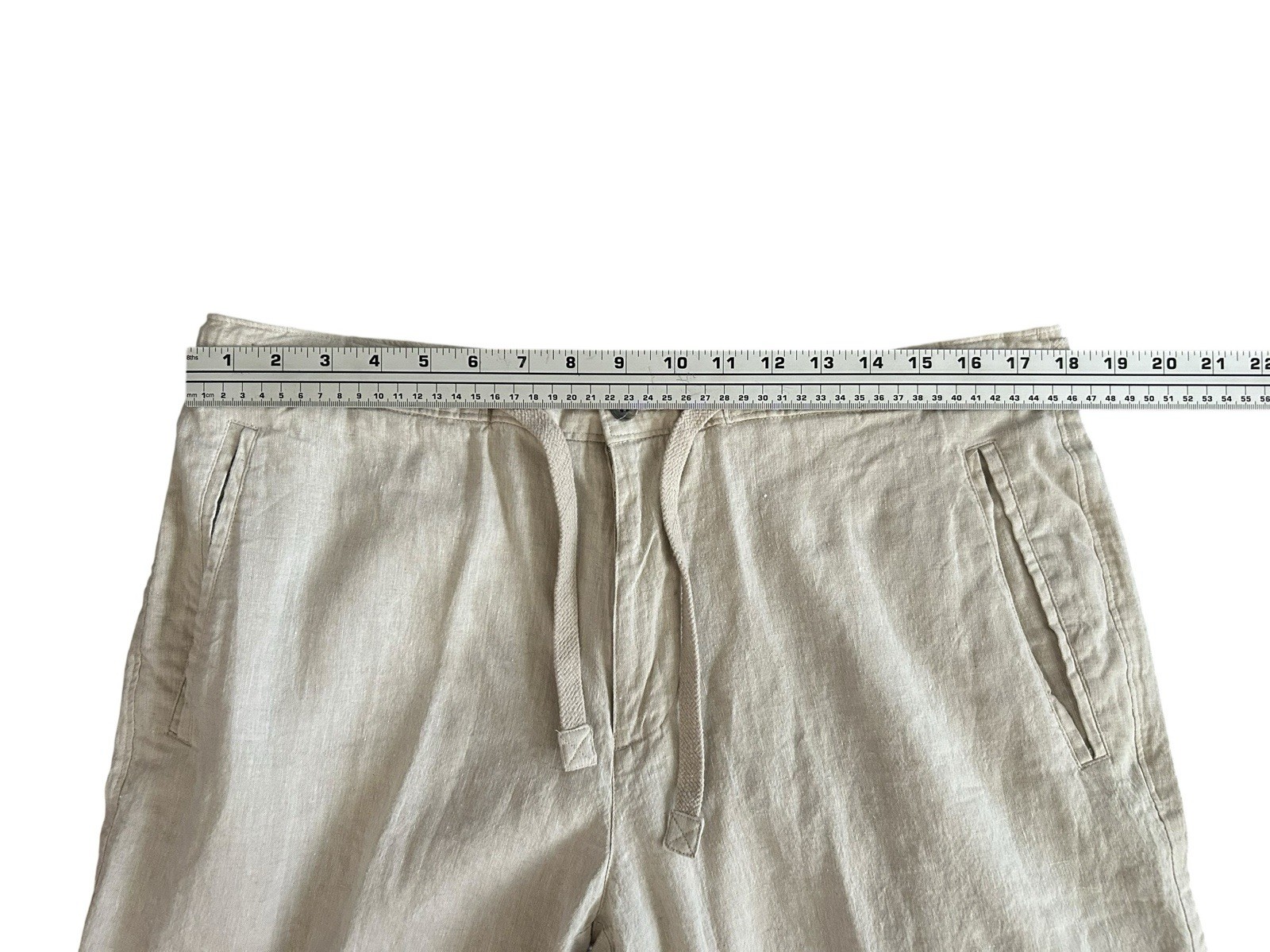 Tasso Elba 100% Linen Chino Pants Beige Semi Sheer 36×27 Coastal Lightweight