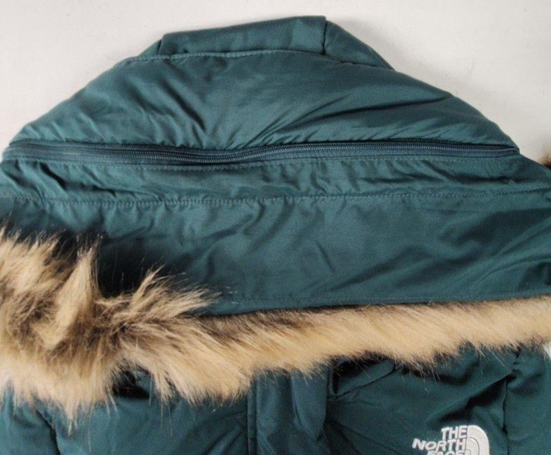 The North Face Puffer Jacket Womens Size S Green Hooded Faux Fur Trim Insulated