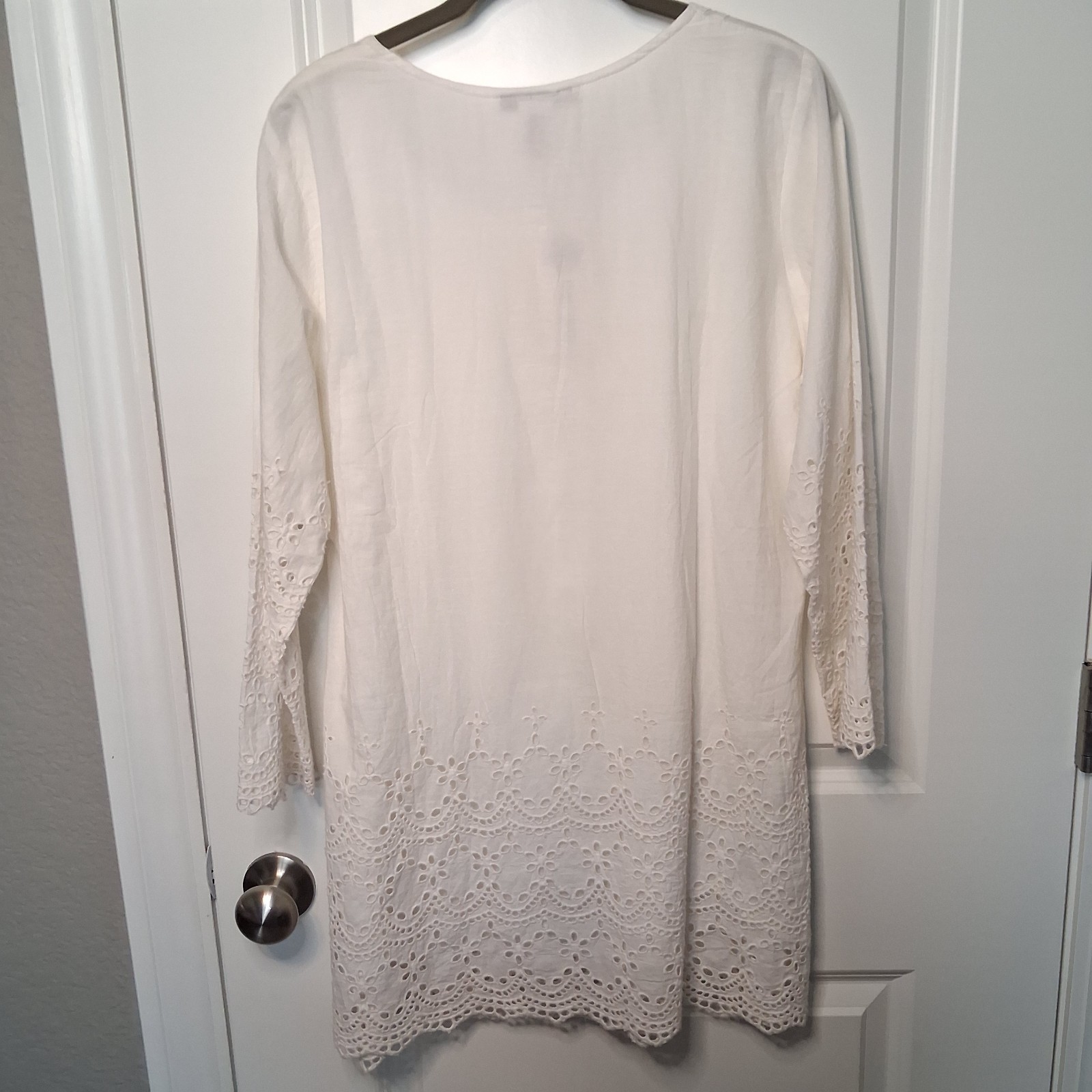 Cute Options Romantic Boho White Cotton Lace Trim Pintuck Tunic Blouse-Size M