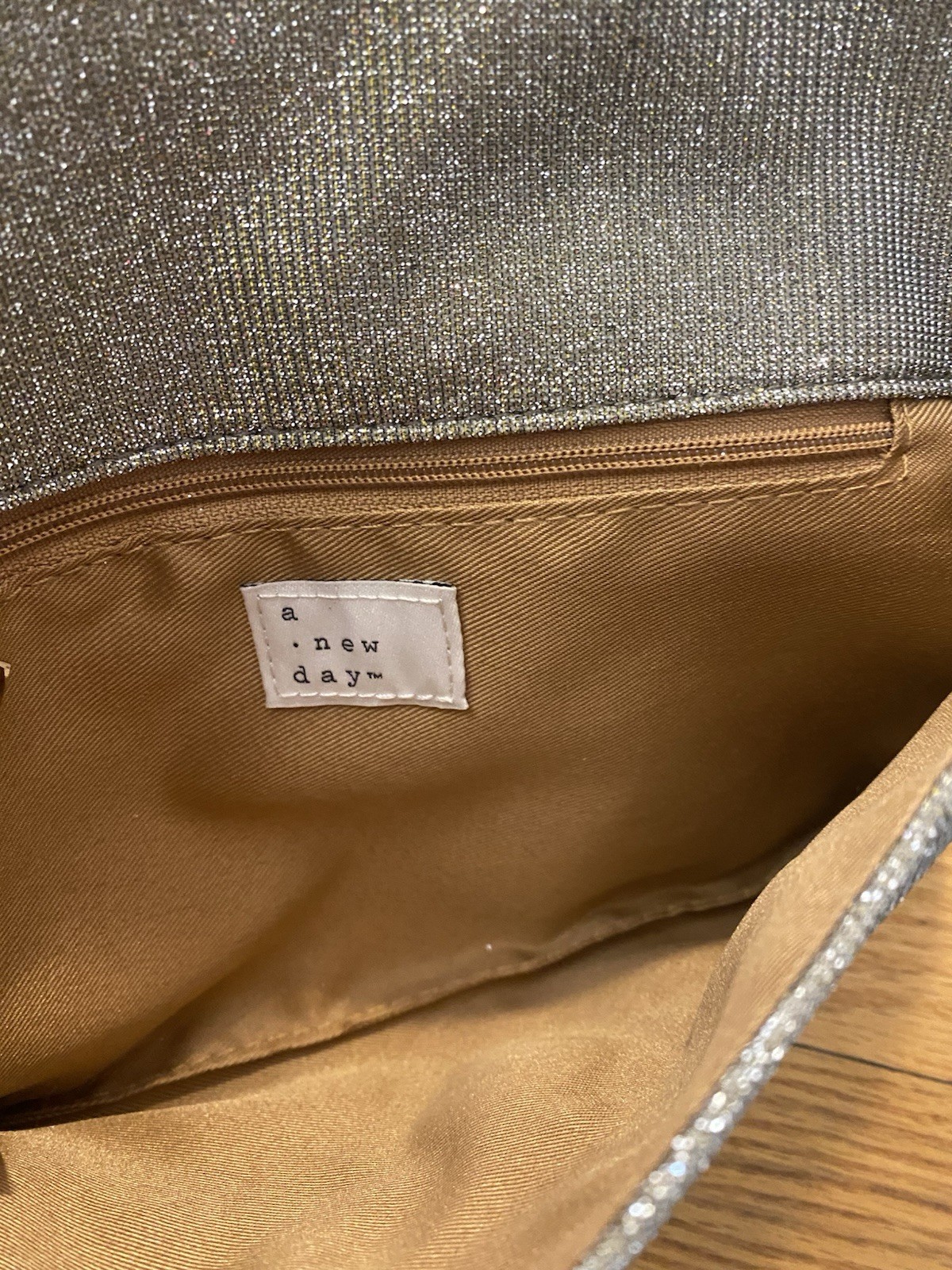 A New Day Gold Glitter Envelope Clutch Chain Strap Magnetic Closure Small