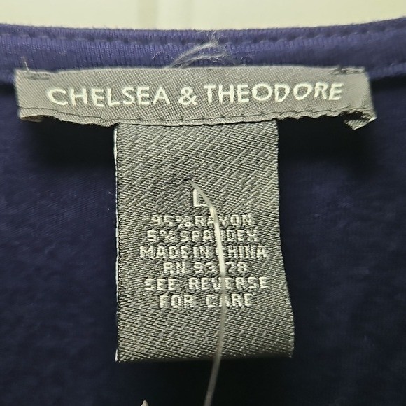 Chelsea & Theodore Belted Knee Length Dress Size Large New Navy Blue Office