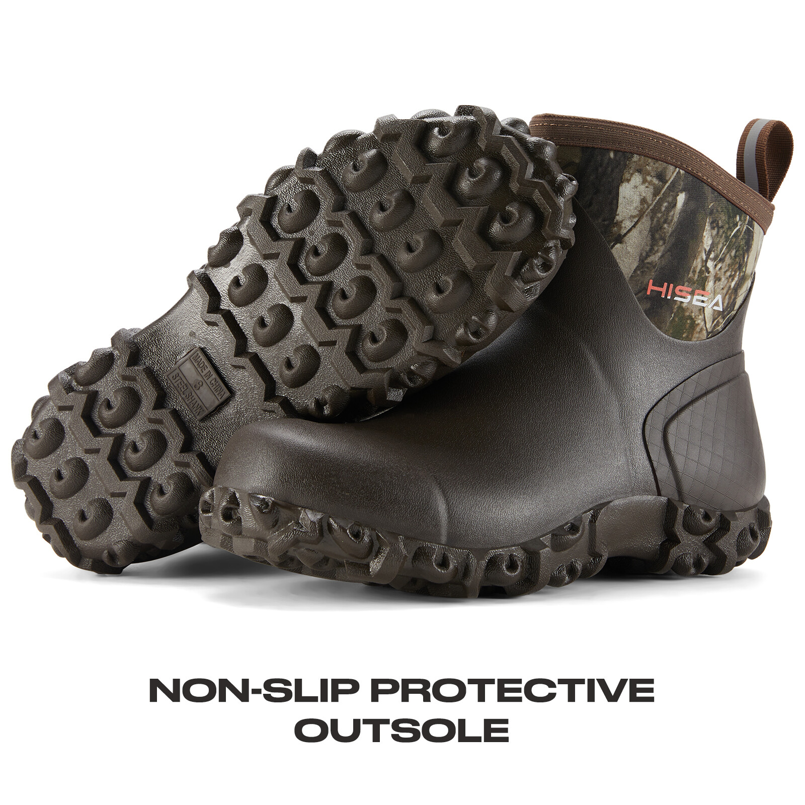 HISEA Men Ankle Rain Boots Neoprene Rubber Waterproof Non-Slip Outdoor Work Boot