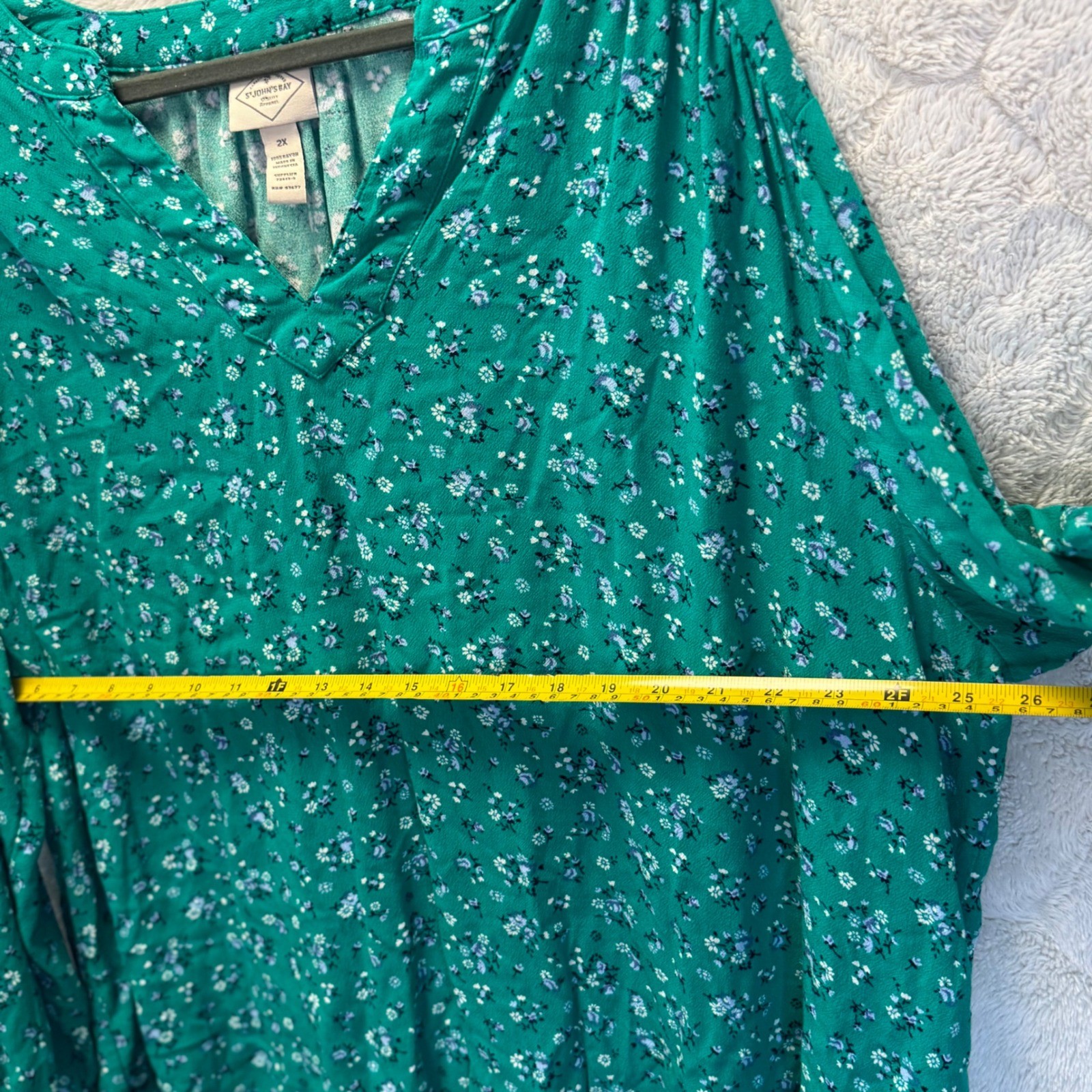 Green Ditsy Floral Long Sleeve Blouse Cottagecore Boho Spring Fall Plus Size 2X