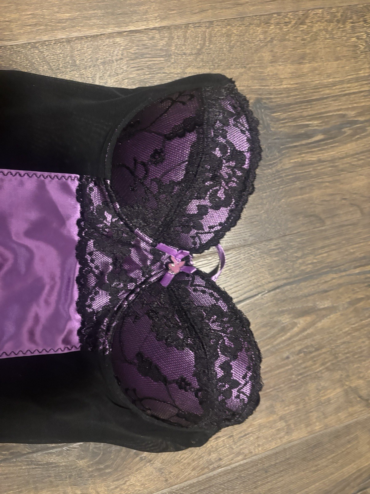 Playboy Black & Purple Lace Bustier S/M Underwire Garter Straps Lace-Up