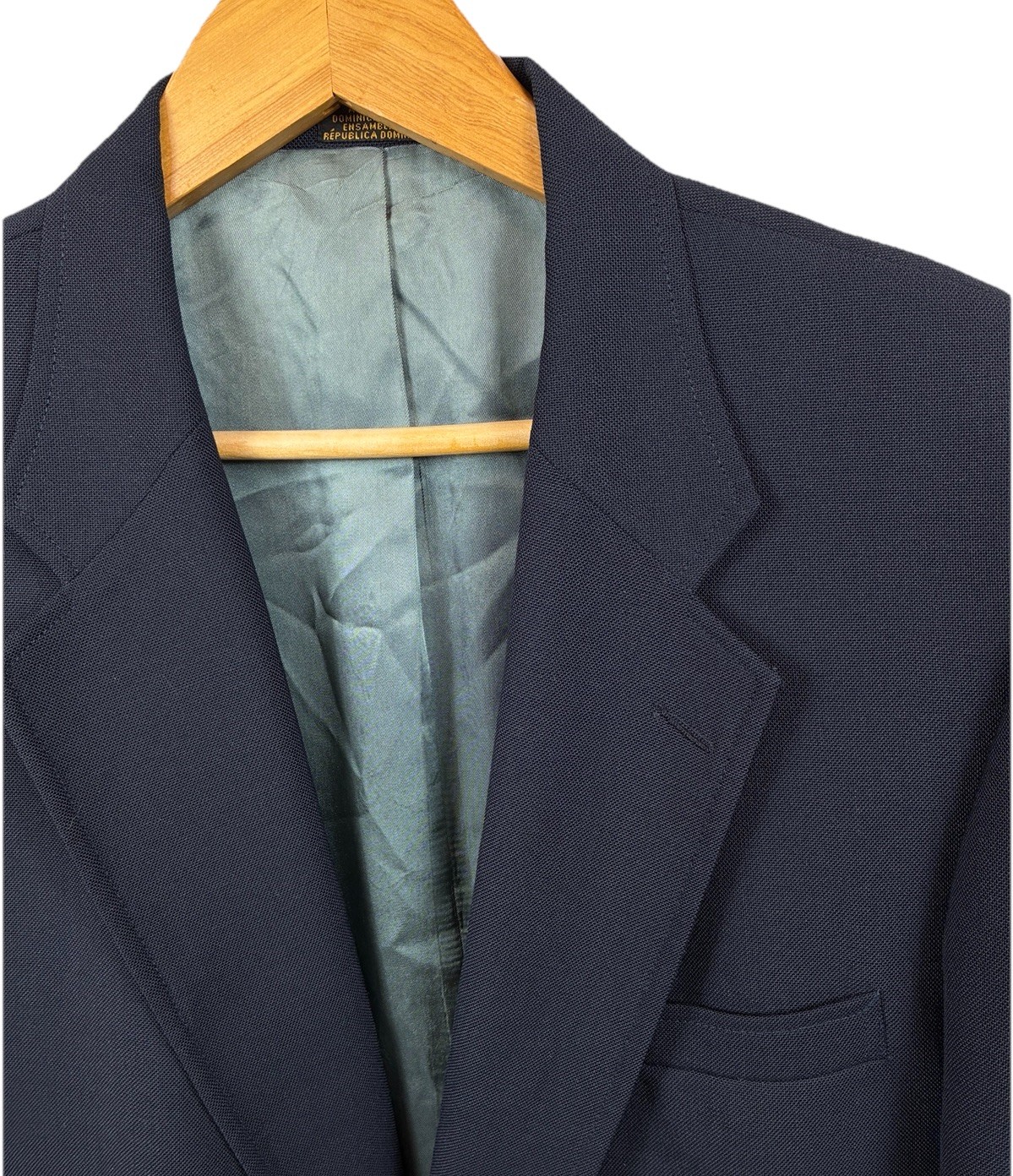 Stafford Navy Blue Gold Button Blazer Sport Jacket Mens 44R Worsted Wool Hopsack