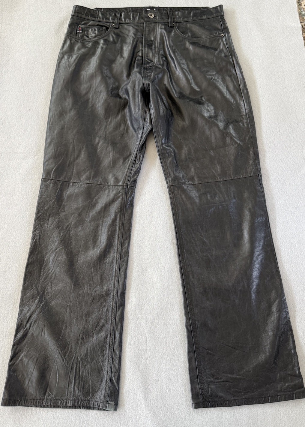 Vintage Guess GJ Leather Pants Mens 36×31 Black Bootcut Y2K Moto Biker Rocker