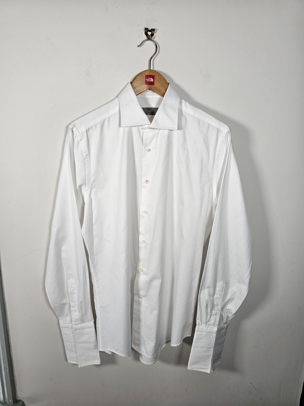 Canali White Dress Shirt 16/41 Double Cuff Herringbone Formal Regular *MINT*
