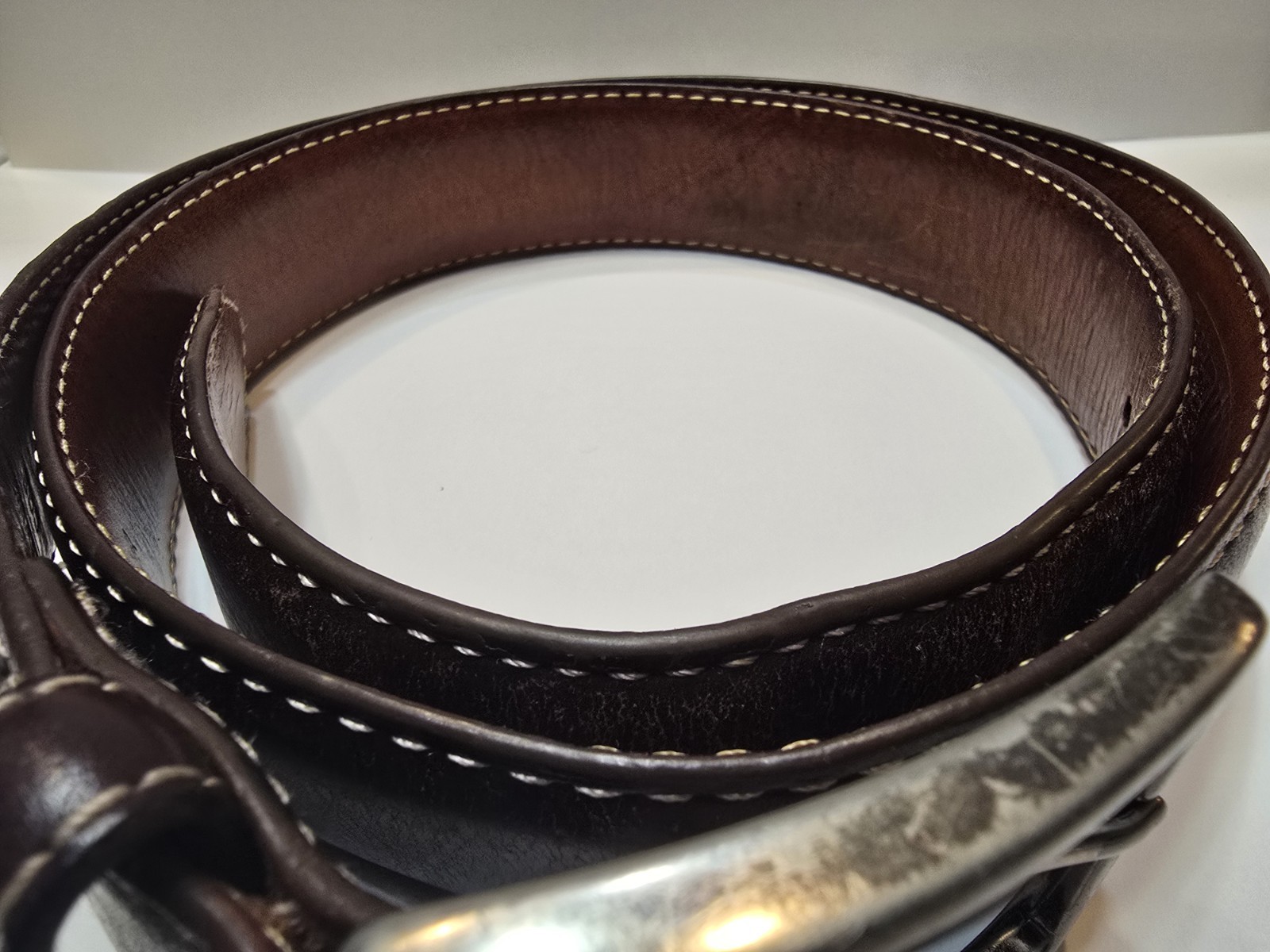 Kirkland Men’s Brown Dress Adjustable Belt Silver Buckle Stitching, Size 34