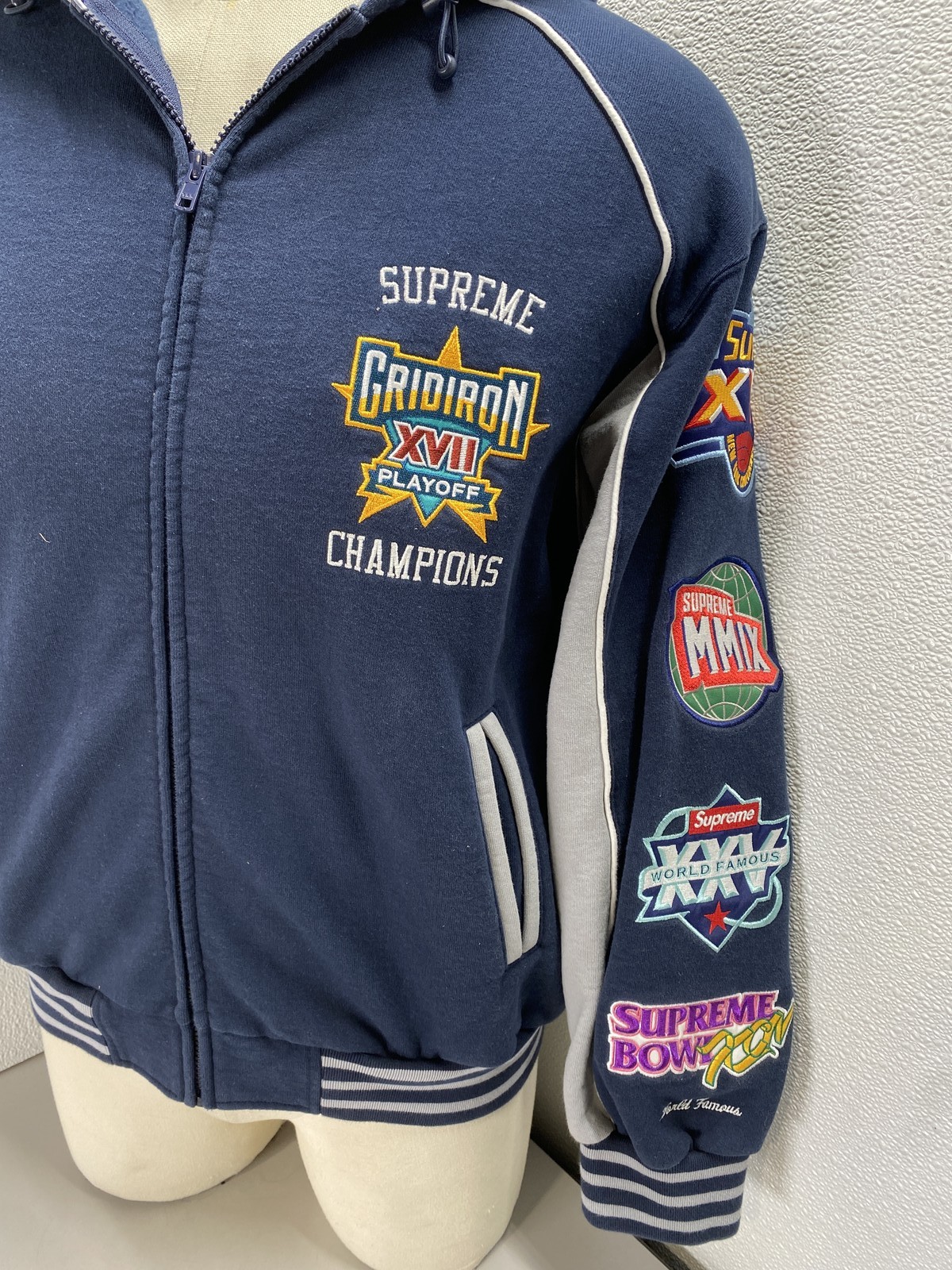 Supreme Mens Playoffs Zip Up Hooded Sweatshirt Size M Navy Blue