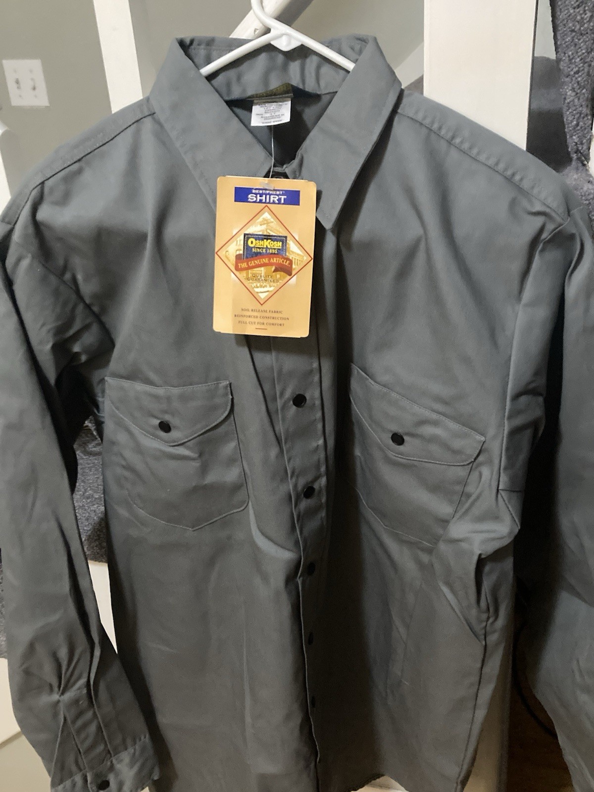 VTG OshKosh B’Gosh Work Shirt Men’s Size Large/Tall Gray Snap Dual Pocket NEW