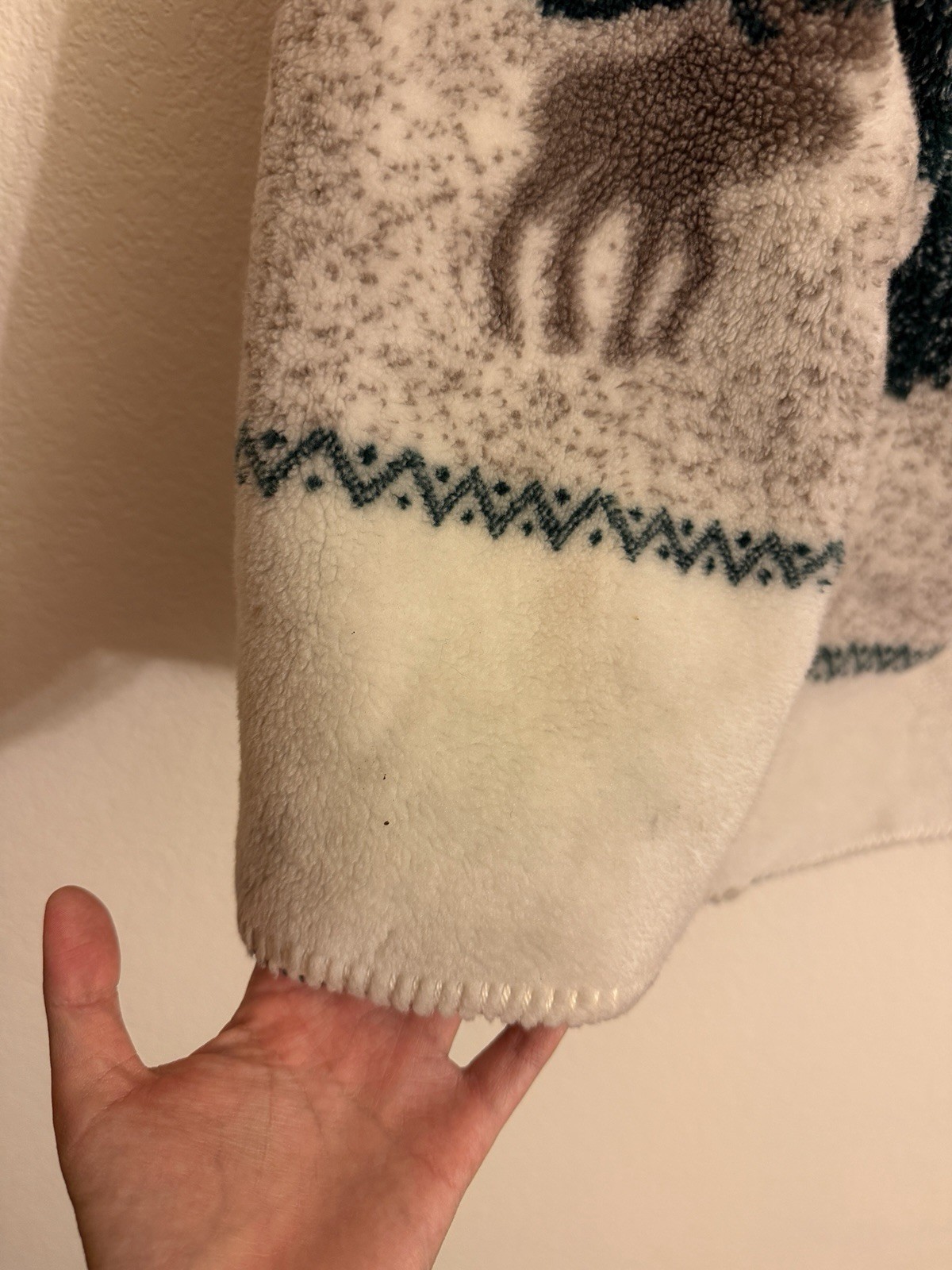 Vintage Denali Large Sherpa Fleece Hooded Long Nature Jacket Blanket Cozy Deer