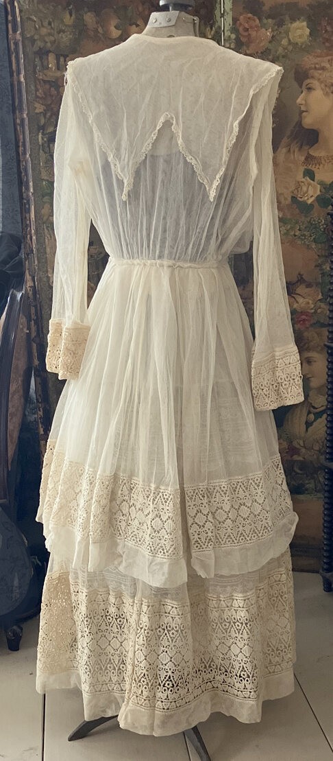 Edwardian Sheer Net and Lace Dress Excellent