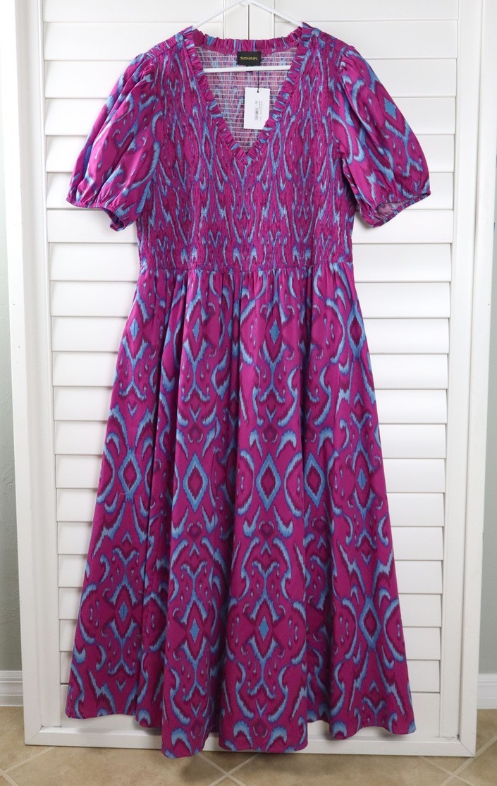 SUGARLIPS Curve NWT $109 Ivani Abstract Brenty Smocked Maxi Dress Size 3X