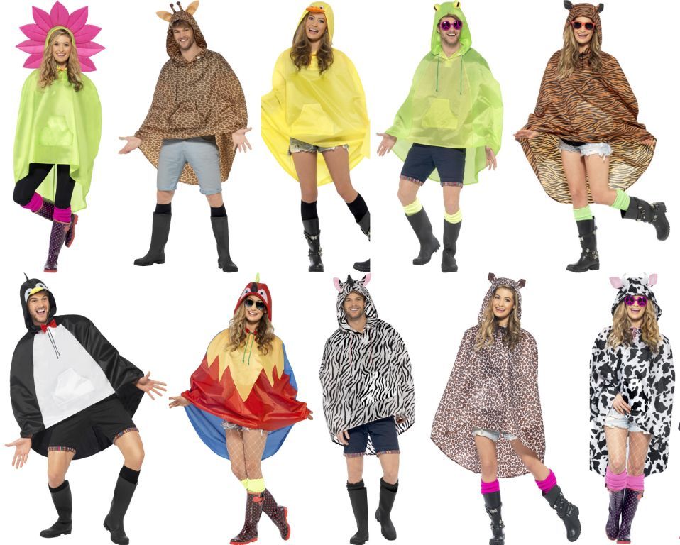 ADULT MENS LADIES WATERPROOF FESTIVAL ANIMAL PRINT PARTY PONCHO FUNNY RAINCOAT