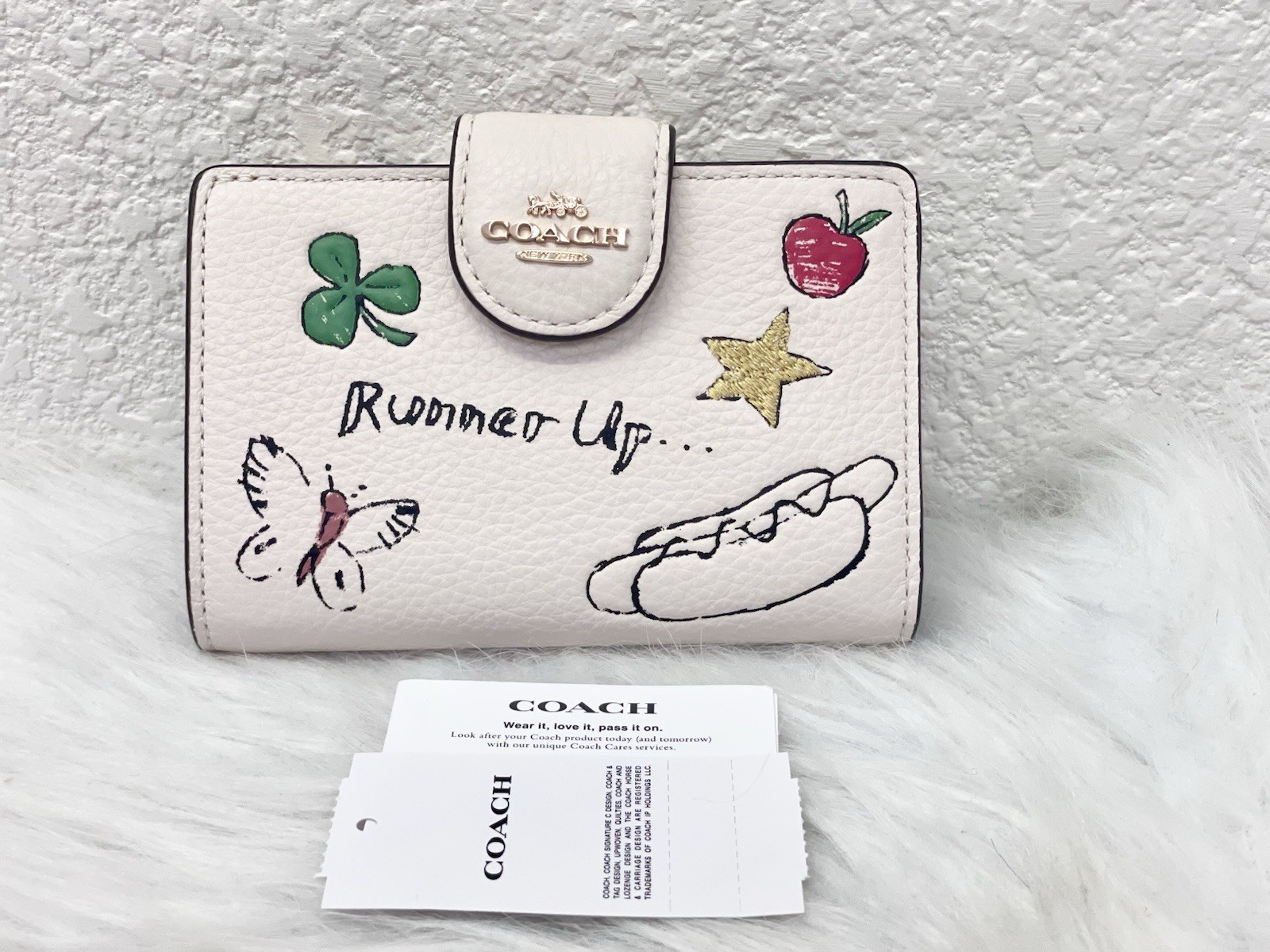 Coach Medium Corner Zip Wallet With Sketch Print In Gold/Chalk Multi CAO94 NWT