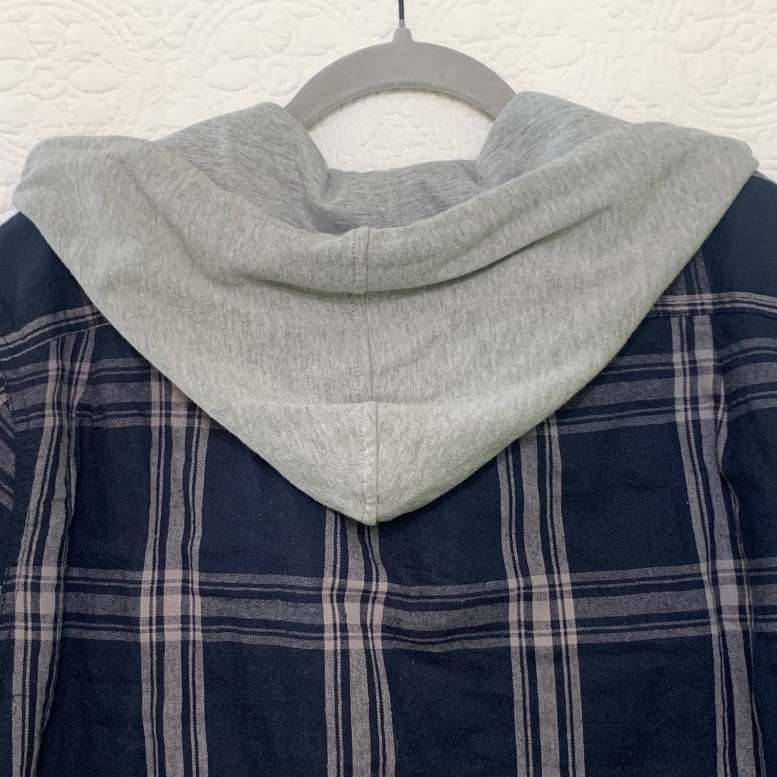 Weatherproof Vintage Mens Sherpa Lined Flannel Hooded Shirt Jacket Navy Grey L