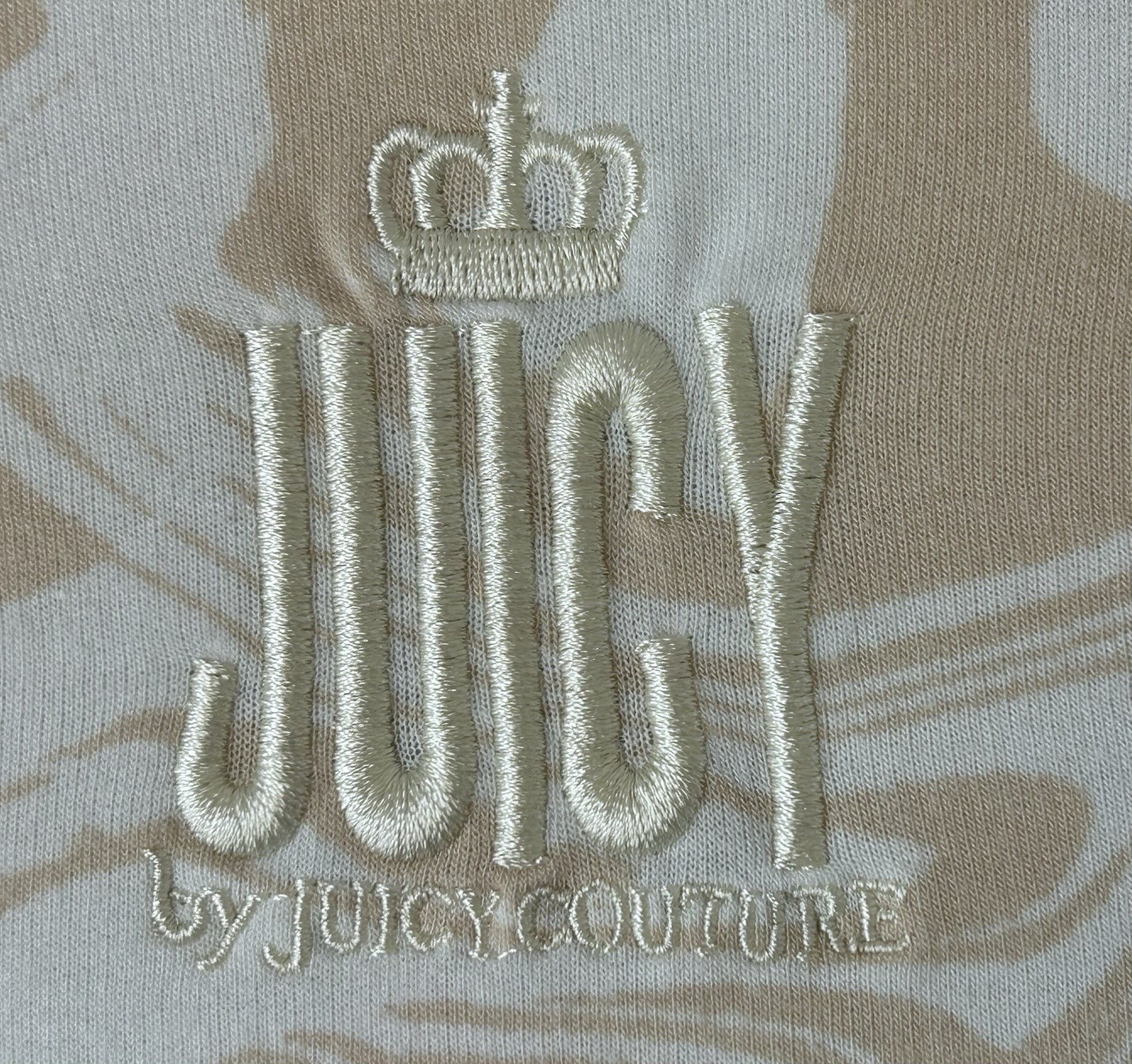Juicy Couture XS Fleece Crop Sweatshirt Beige Marbled Swirl Logo NWOT