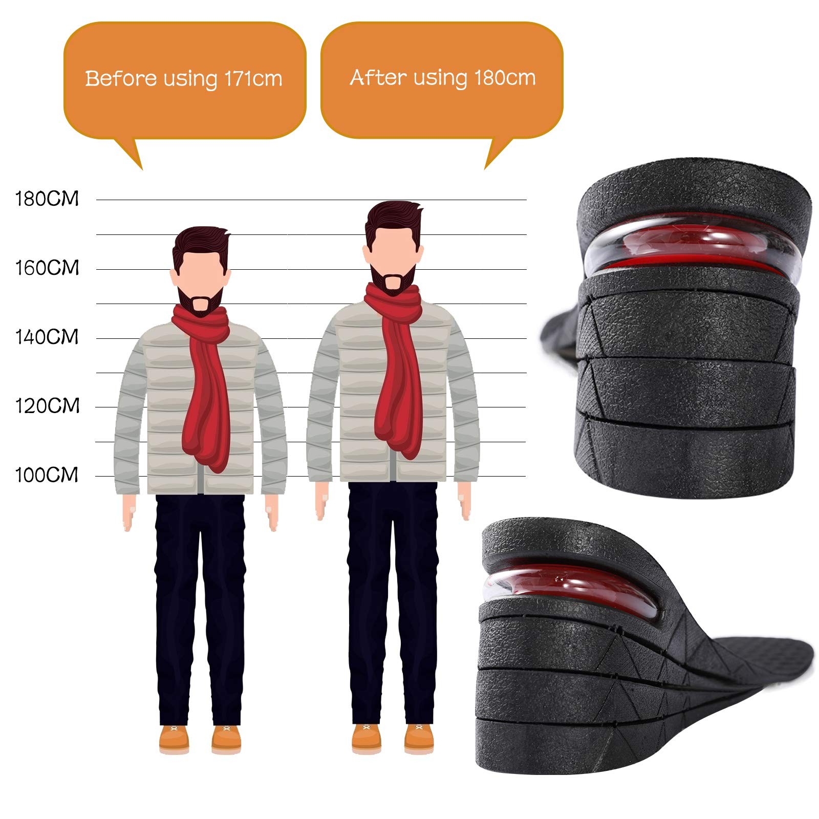 Height Increase Shoe Insoles for Men Women, 4-Layer 3.54 inch Shoe Lifts Pad …