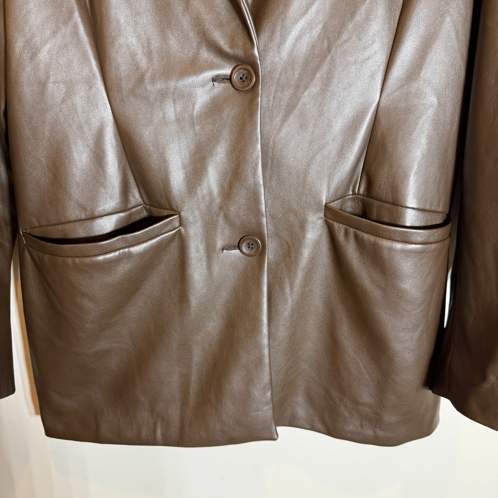 Abercrombie & Fitch Vegan Leather Blazer Suit Jacket Women’s Medium Brown Preppy