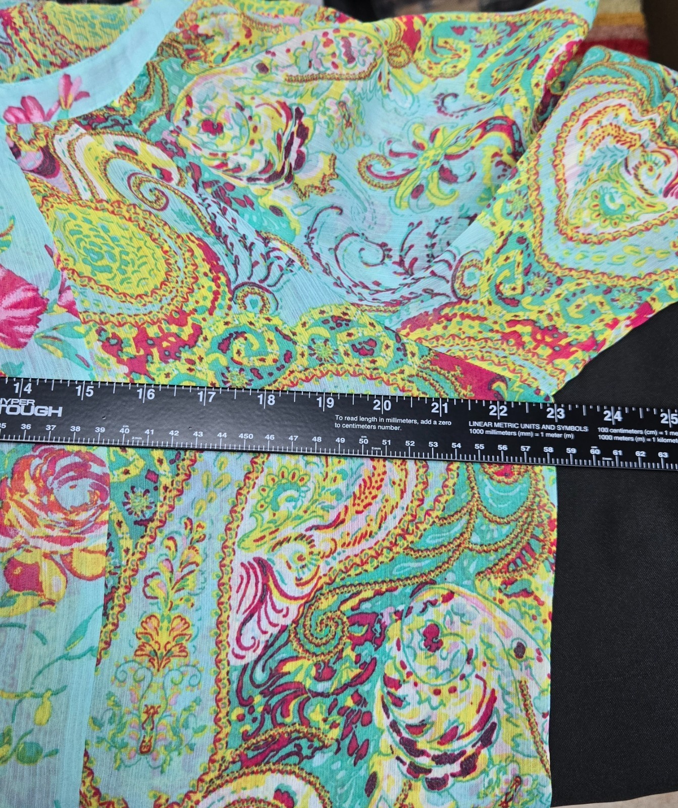 Fig & Flower Blouse Size XL Paisley Floral Boho Peasant Top Teal Balloon Sleeve