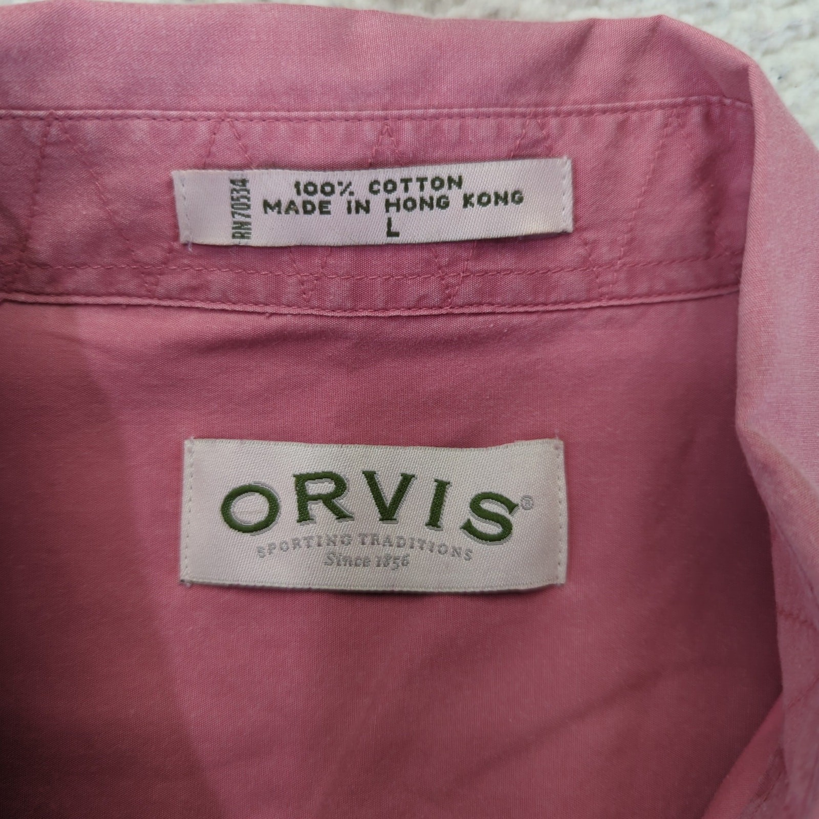 Orvis Short Sleeve Button-down Fishing Shirt Men’s Large Salmon Pink 100% Cotton