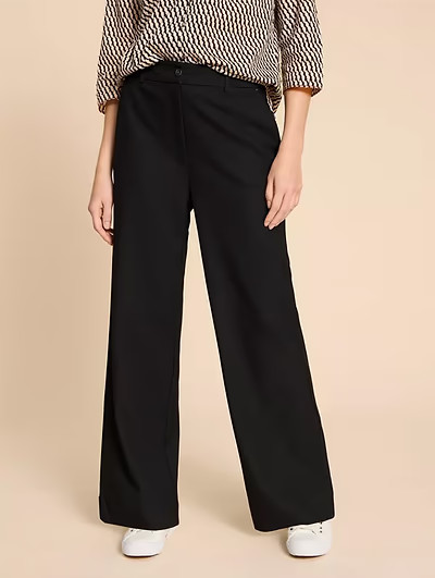 White Stuff Belle Wide Leg Trousers Size 12 Regular Black Twill RRP £79