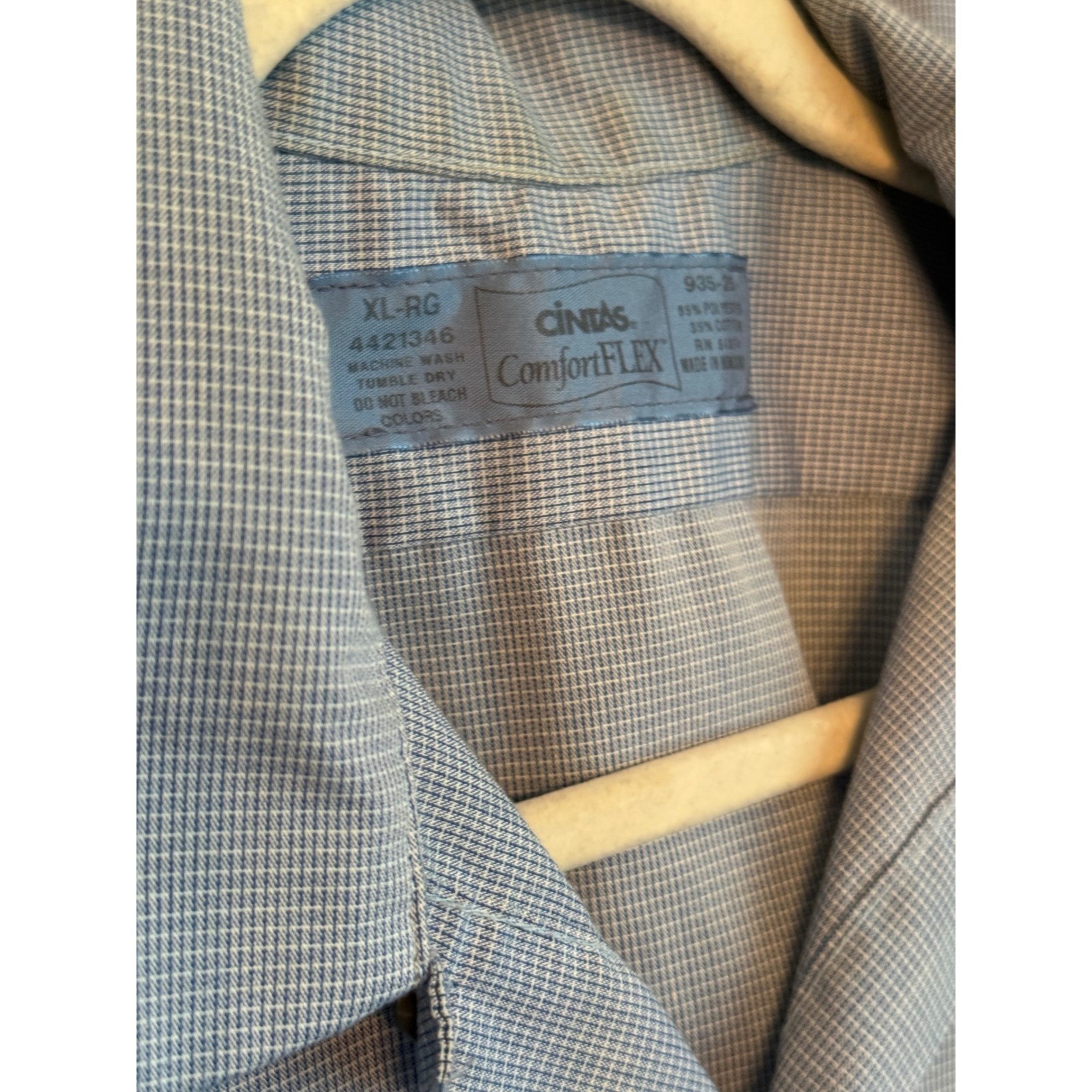 Cintas ComfortFLEX Work Shirt Men XL Blue Micro Check Long Sleeve Set of 2