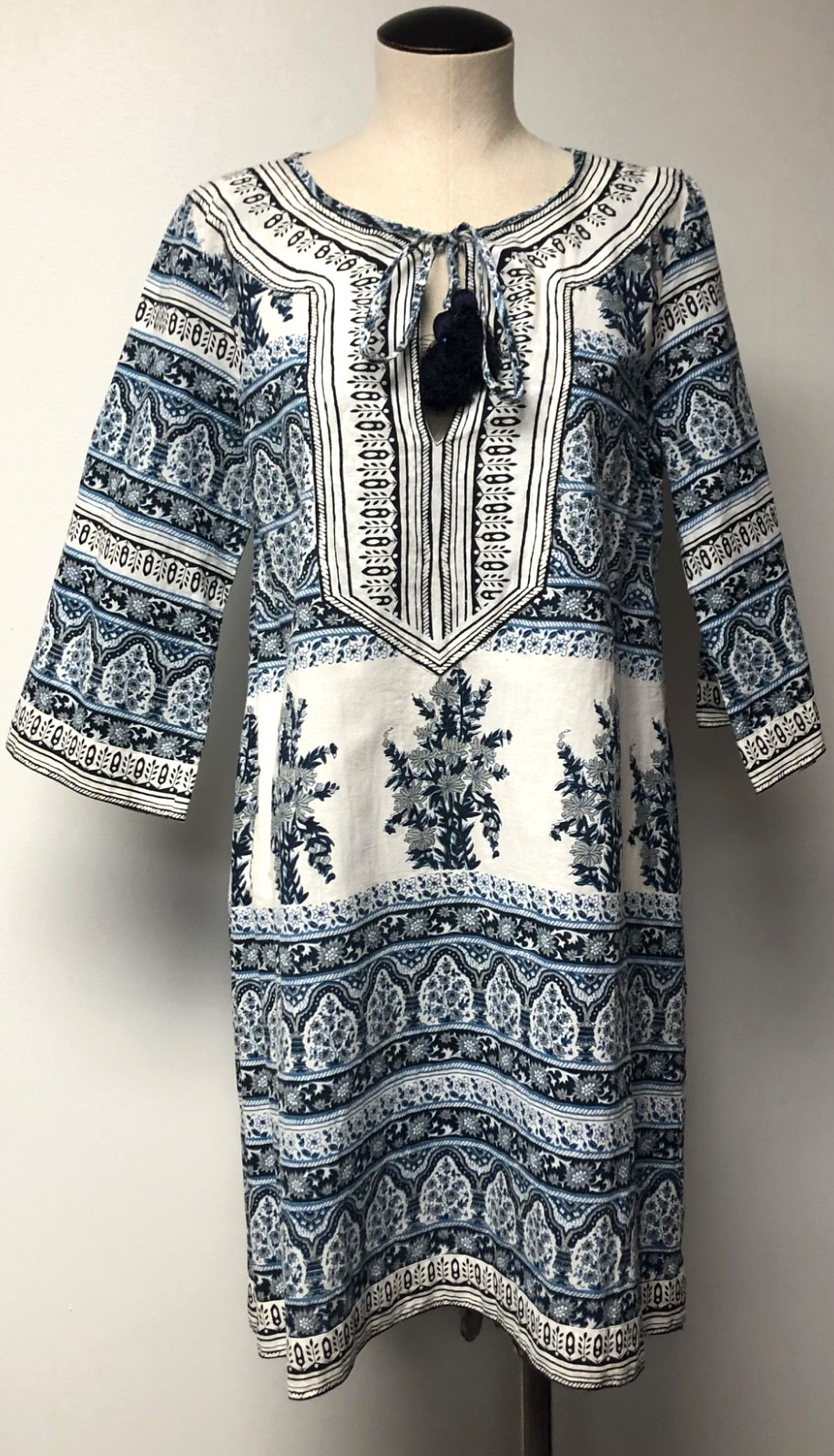 CALYPSO ST BARTH SHADES OF BLUE COTTON BEACH DRESS COVER UP LOUNGE TUNIC SZ S