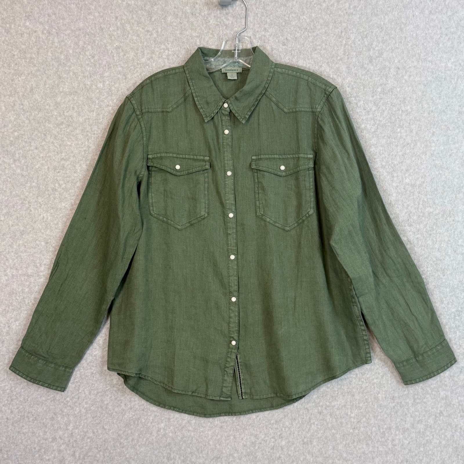 Sundance 100% Linen Pearl Snap Shirt Size M Lightweight Basic Western Rodeo