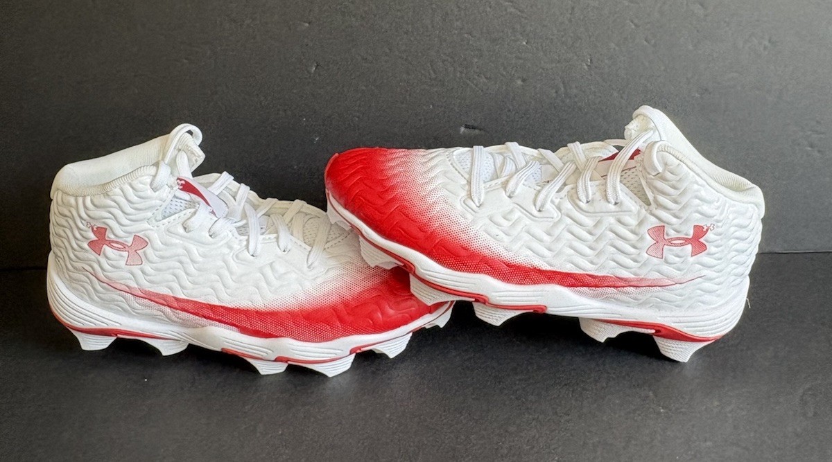 Under Armour Spotlight Hammer 3028224-101 White Red Football Cleats Size 2.5Y