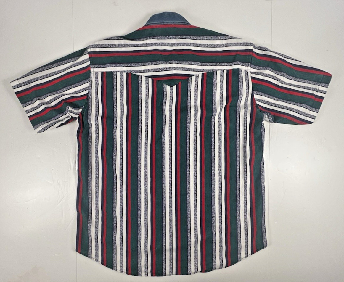 Vtg Ruddock Bros Shirt Mens L Multicolor Stripe Western Twill USA 90s Cowboy
