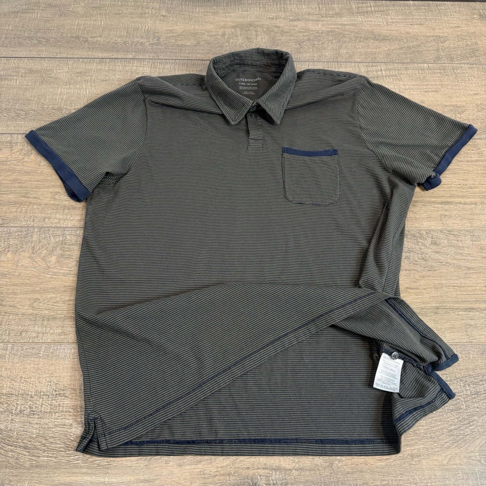 Outerknown Mens Pocket Polo Shirt Size (XL) Organic Cotton Striped Dark Gray B7