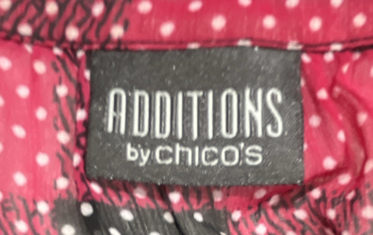 Chico’s Additions Black Fuchsia Plaid Polka Dot Sheer Tunic Top ¾ Sleeve 0