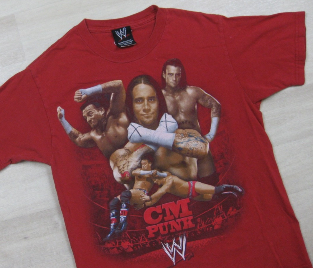 2000s WWE Wrestling T-Shirt Youth Kids (8) CM Punk 2009 Hybrid Red