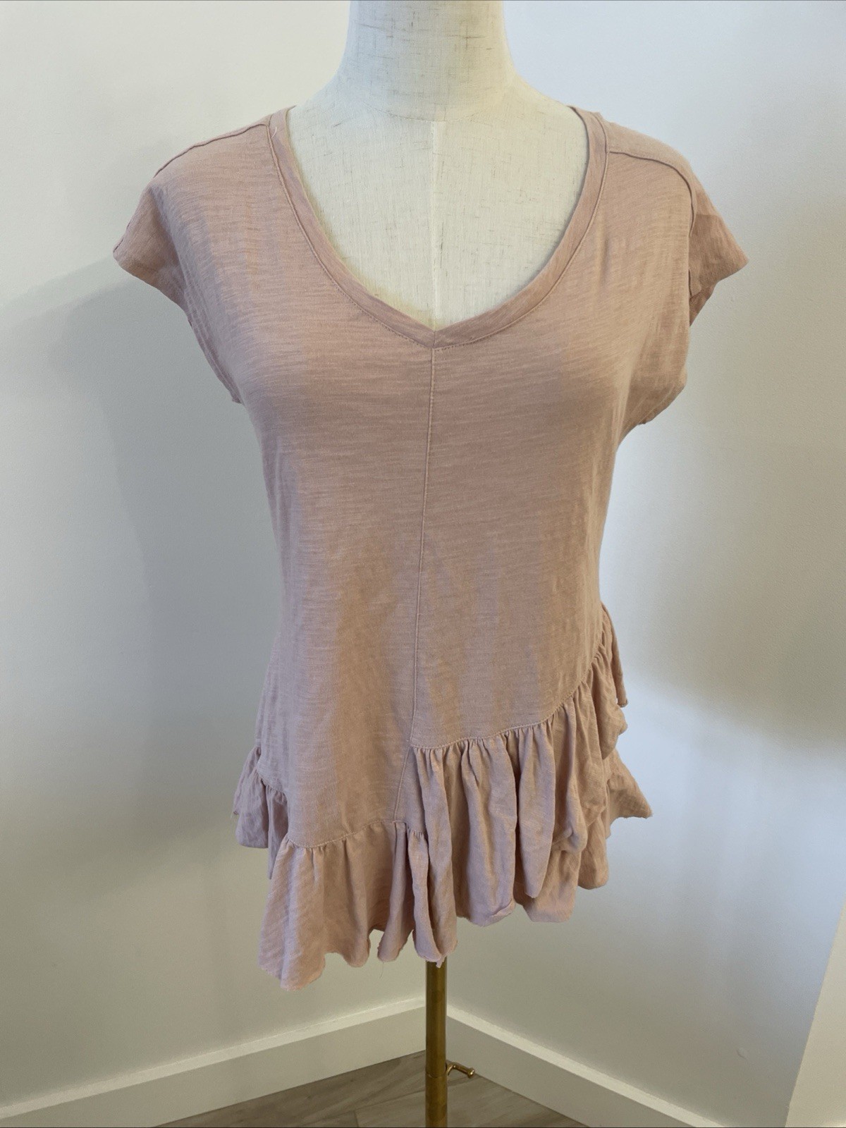NWOT Sundance Catalog 100% Cotton Ruffled Peach “Light Spirit Tee” Size XS $58