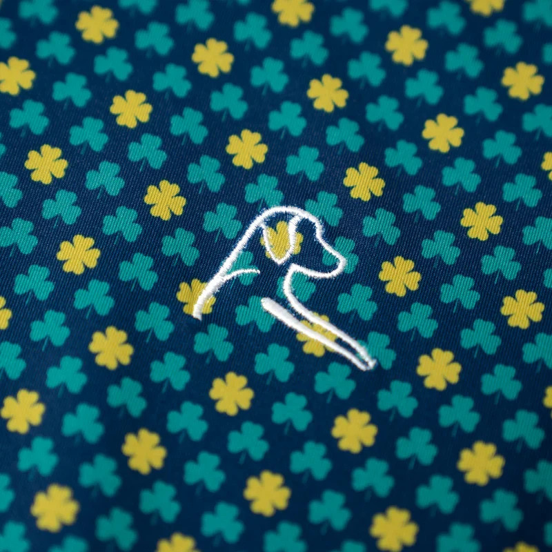 new!! 🍀Rhoback Four Leaf Admiral Navy Polo: Non-Bacon Collar Clover Graphic Top
